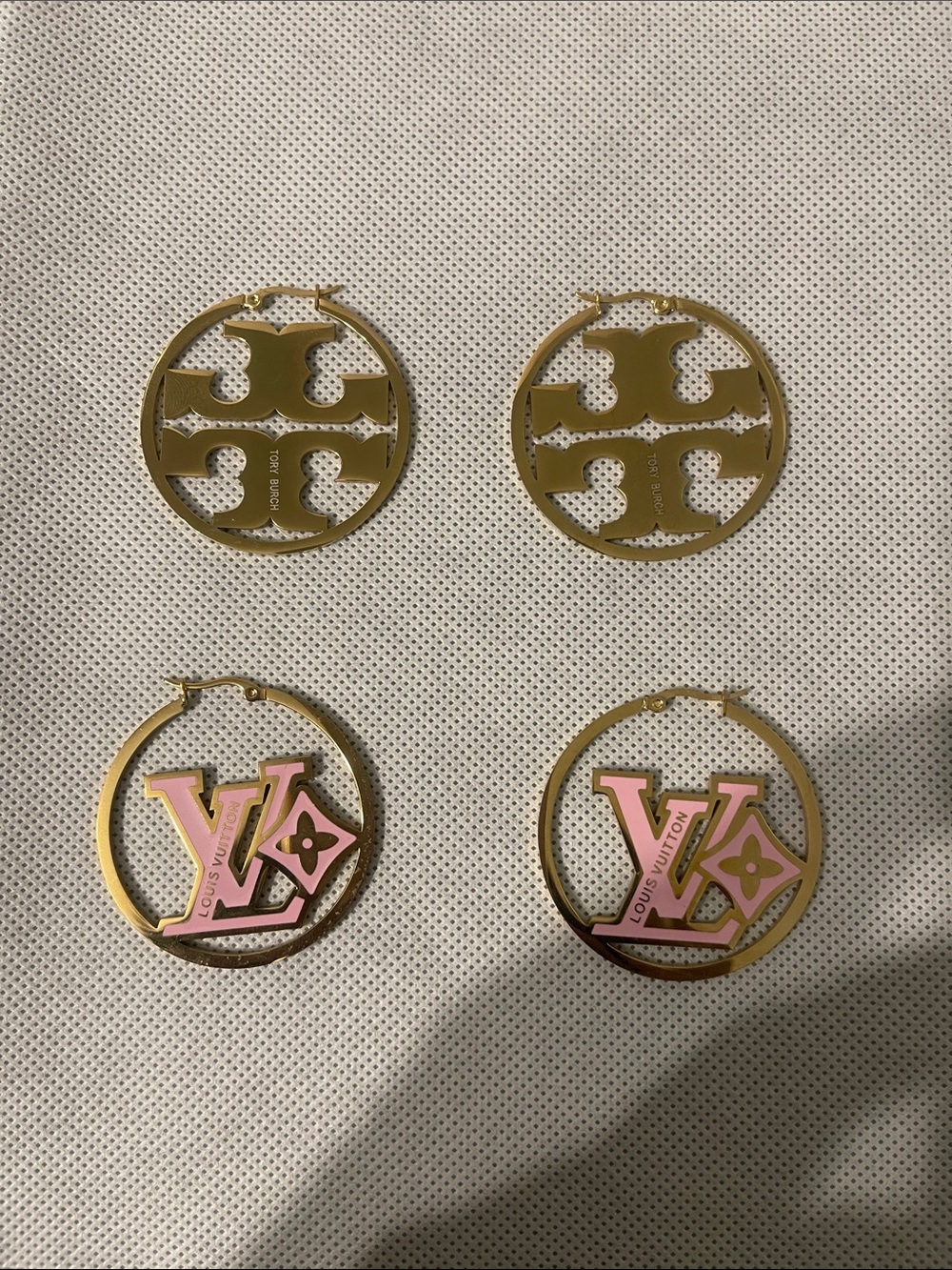 Stainless steel Gold plated Hoop Earrings with Pink LV Monogram Accents 45Mm